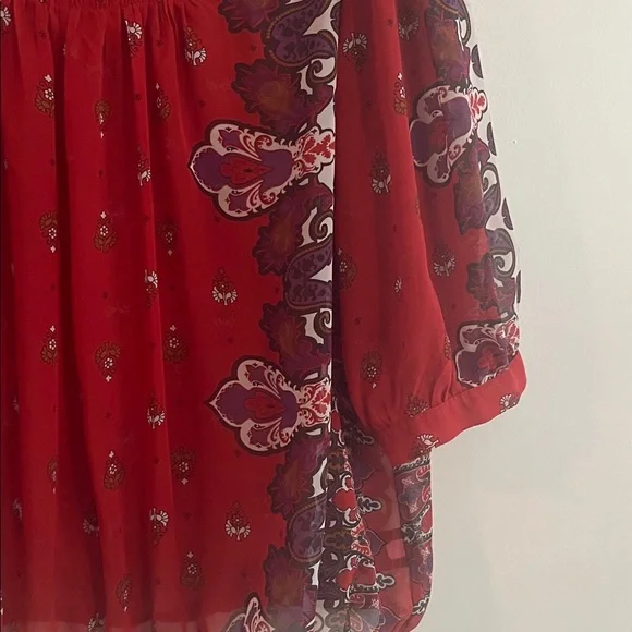 Mossimo Sheer Paisley Top‎ Chiffon Bohemian Autumn Artsy Flowy XL Peasant Rust - Picture 3 of 5